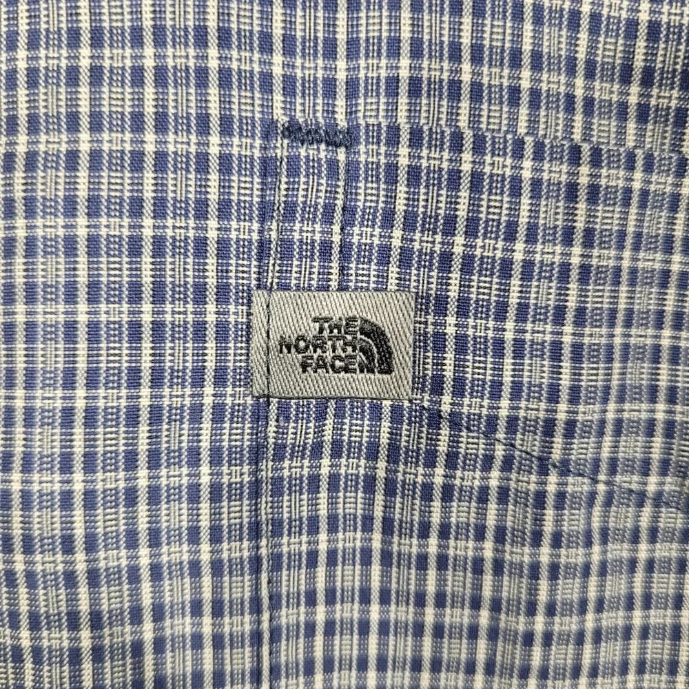 Vintage The North Face Button Shirt Mens L Blue Plaid Long Sleeve Hiking Modal